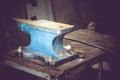 Well-used blue anvil from metal foundry workshop