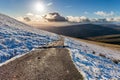 A well used hiking trail to the top of a mountain in winter (Pen-y-Fan, Brecon Beacons Royalty Free Stock Photo
