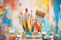 well-used paintbrushes with various colored inks Royalty Free Stock Photo