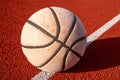 A well worn basketball ball on the sports field