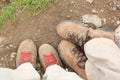 Well Worn Hiking Boots on Legs Royalty Free Stock Photo