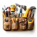 Well-worn tool bag filled with various hand tools for construction repair and DIY projects Royalty Free Stock Photo