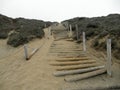 Well worn wooden rope staircase in the side of sand dune with pl Royalty Free Stock Photo