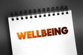 Wellbeing - complex combination of a person\'s physical, mental, emotional and social health factors, text concept on notepad