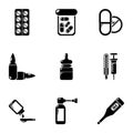 Wellbeing drug icons set, simple style