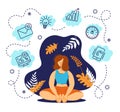 Wellbeing people calm at yoga. Meditating person. Woman work in multitasking Zen. Relaxing exercise. Meditation asana Royalty Free Stock Photo