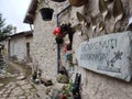 Wellcome signal in the village of Corniga in Lake Como alps (writes says Wellcome to Corniga