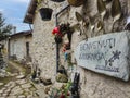 Wellcome signal in the village of Corniga in Lake Como alps (writes says Wellcome to Corniga