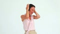 Welldressed woman dancing with headphones