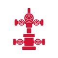 Vector wellhead sign for oil and gas industry. Red flat icon