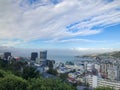 Wellington city in NZ near the airport, with the blue ocean and strong winds