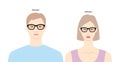 Wellington frame glasses on women and men flat character fashion accessory illustration. Sunglass front view unisex