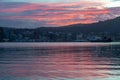 Wellington, New Zealand, colorful sunset over calm harbor. Royalty Free Stock Photo