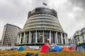 Tents pitched on the lawn outside of the Beehive