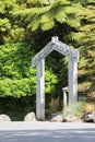 A carved Maori Gateway at the entrance of Otari-Wilton`s Bush