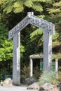 A carved Maori Gateway at the entrance of Otari-Wilton`s Bush Royalty Free Stock Photo