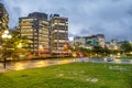 WELLINGTON, NEW ZEALAND - SEPTEMBER 4, 2018: City buildings along the sea at night Royalty Free Stock Photo