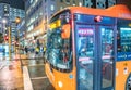 WELLINGTON, NEW ZEALAND - SEPTEMBER 4, 2018: City traffic and public bus at night