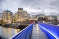 WELLINGTON, NEW ZEALAND - SEPTEMBER 4, 2018: City walkway along the sea at night Royalty Free Stock Photo