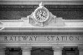 Close up image of a large round Railway Clock