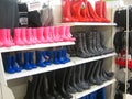 Wellington, rubber or rain boots in a store.