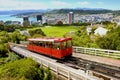 Wellington`s famous cable car goes up towards the Wellington Observatory in Wellington, New Zealand