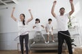 The wellness Asian Thai family is fun playing hula hoops together Royalty Free Stock Photo