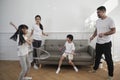 The wellness Asian Thai family is fun playing hula hoops together Royalty Free Stock Photo