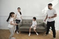 The wellness Asian Thai family is fun playing hula hoops together Royalty Free Stock Photo