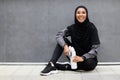 Wellness Concept. Sporty Young Muslim Woman Relaxing After Fitness Training Outdoors Royalty Free Stock Photo