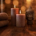 Wellness decoration with candles and buddha face