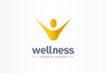 Wellness, happiness creative symbol concept. Healthy lifestyle, healthcare abstract business logo idea. Hands up man