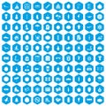 100 wellness icons set blue