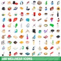 100 wellness icons set, isometric 3d style Royalty Free Stock Photo