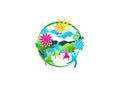 Wellness,logo,spring,flower,icon,summer,river,symbol and healthy people concept design Royalty Free Stock Photo