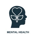 Wellness, Mental Health Silhouette Icon. Psychological Therapy, Healthy Mind Glyph Pictogram. Human Brain with Flower