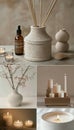 Wellness Moodboard: Aromatherapy Essentials with Diffusers and Candlelight for Relaxation and Serenity Royalty Free Stock Photo