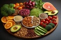 Wellness on a plate, organic food for healthy nutrition background with superfoods