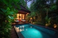 wellness retreat with private pool surrounded by lush greenery