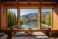 wellness retreat, with view of peaceful lake and mountains