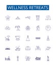 Wellness retreats line icons signs set. Design collection of Wellbeing, Retreats, Relaxation, Health, Rejuvenation