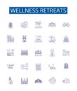 Wellness retreats line icons signs set. Design collection of Wellbeing, Retreats, Relaxation, Health, Rejuvenation