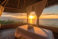 wellness retreats, with view of sunset over ocean, for peaceful and relaxing atmosphere