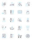 Wellness services linear icons set. Meditation, Massage, Yoga, Nutrition, Fitness, Self-care, Therapy line vector and