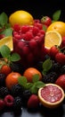 Wellness showcased, mixed fruits, berries, citrus, apples, fresh juices A colorful, healthful scene Royalty Free Stock Photo