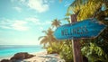 Wellness sign board arrow on beach with sunshine background Royalty Free Stock Photo