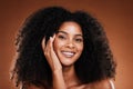 Wellness, skincare and hair care portrait of black woman with happy face touching texture. Health, beauty and natural Royalty Free Stock Photo