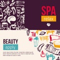 Wellness Spa banner template with hand drawn lettering and doodle elements. Can be used for greeting cards, brochure