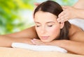 Close up of beautiful woman having head massage Royalty Free Stock Photo