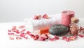 Wellness spa decoration with salt, and dried rose petals